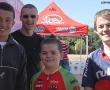  In the junior boys category of the Kremetart´s 10km mountain bike race, two brothers on the podium. First to cycle across the finish line in a time of 0:27:59 was Andrè Viljoen. On his heels were brothers Anthony and Douglas Archer in times of 0:30:25 and 0:31:20. From left to right are André, Anthony and Douglas. At the back with them is Andrè Prinsloo, CEO of P&L Hardware.