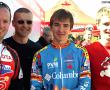  The first three men in the 30km Kremetart Mountain Bike Challenge. In first place was Ian Pienaar (1:31:48). Arthur Verhage (1:41:59) was second and third place belonged to local cyclist Jonathan van Dijkhorst (1:44:00). From the left are Arthur, Ian and Jonathan. At the back with them is P&L Hardeware CEO André Prinsloo.