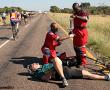 Every sport has its injuries ... this competitor in the 175km race was unfortunate enough to come off his bike hard in the second stage of the race and needed urgent medical attention.