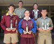 <p>Hierdie swemmers van Ho&euml;rskool Louis Trichardt ontvang trofe&euml; vir die interhuis swemgala. Voor, van links na regs, is Jason Cronj&eacute; (senior Victor Ludorum), Danika Malan (junior Victrix Ludorum) en Lukie Enslin (junior Victor Ludorum). Agter is PJ Greyling (beste vryslag) en Amorien Venter (beste vlinderslag). Afwesig: Elouise Spies (senior Victrix Ludorum).</p>
