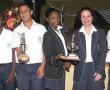 <p>Trophies for sport were presented at the Ridgeway Independent School&rsquo;s senior prize-giving function on 26 November. From left to right are Muneiwa Ratshitanga (best senior soccer player), Bilaal Essa (best senior cricket player), Rejoice Mkansi and Cara Joubert (sharing the trophy for best senior netball player) and Gordon McGaffin (best chess player).</p>

